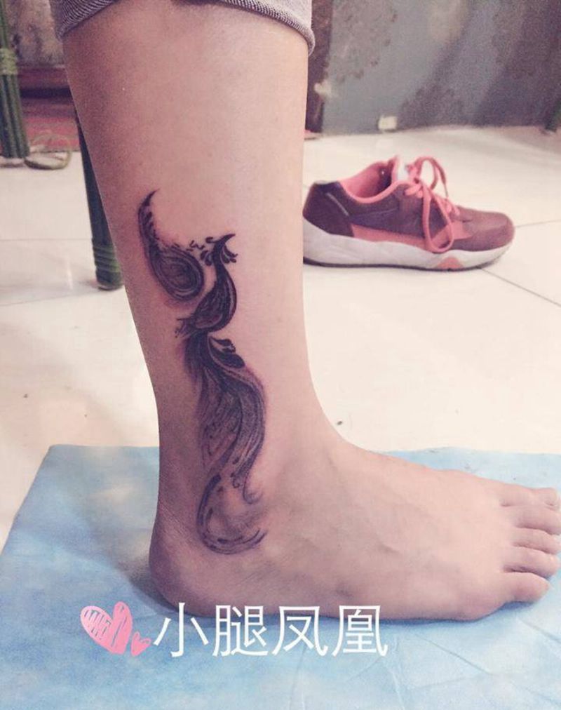 小腿小凤凰纹身图片
