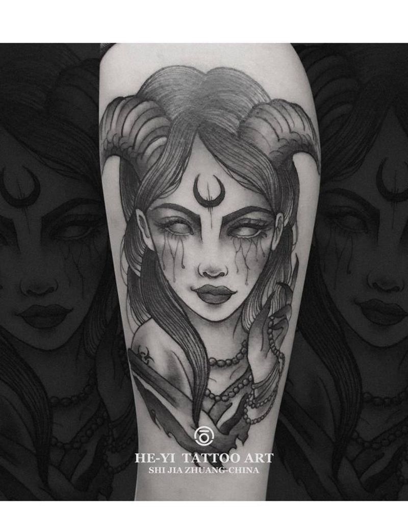 目不转睛看着你纹身图片_手臂腿部欧美写实新传统暗黑死亡纹身图案