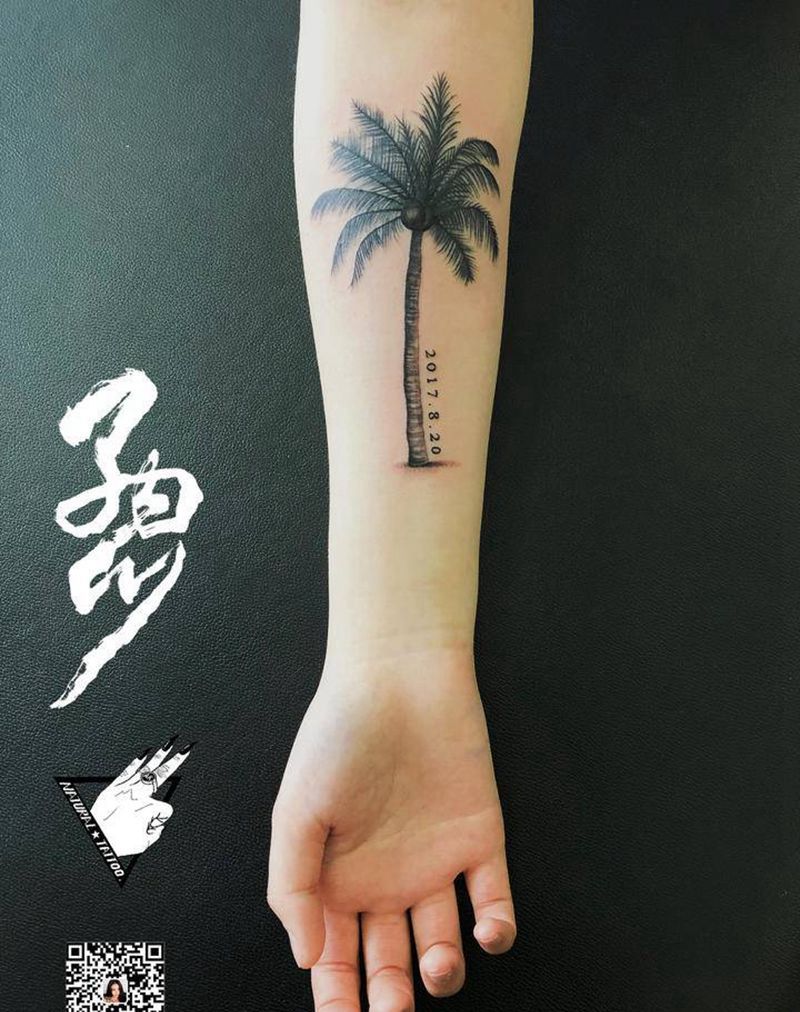 椰子树 一段回忆纹身图片_手臂New School椰子树纹身图案