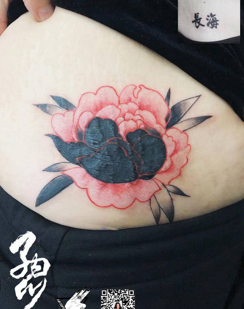 遮盖原创作品纹身图片_腰部New School原创小花纹身图案