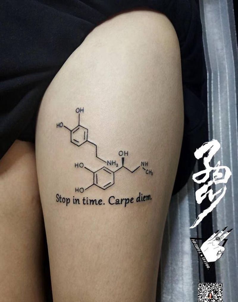 多巴胺 肾上腺素纹身图片_腿部几何花体字原创纹身图案