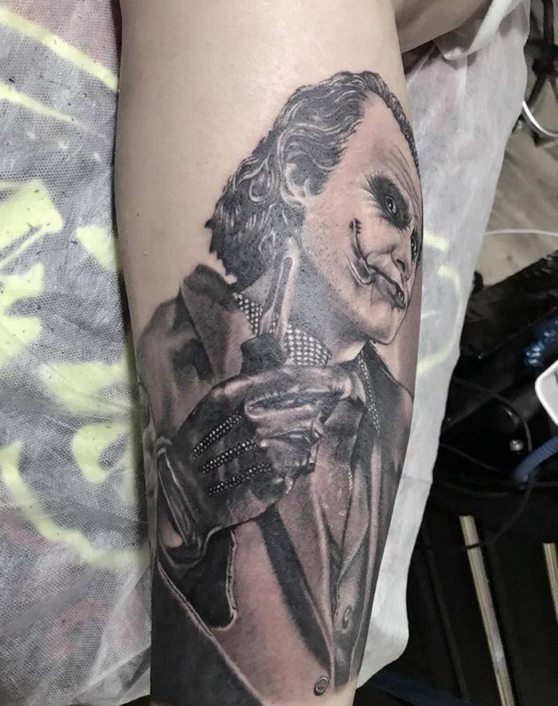 小丑纹身s纹身图片_腿部欧美写实纹身图案