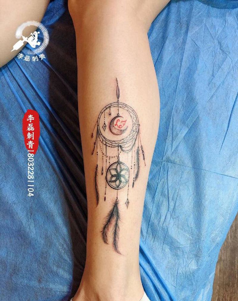 捕梦网纹身图片_腿部几何纹身图案