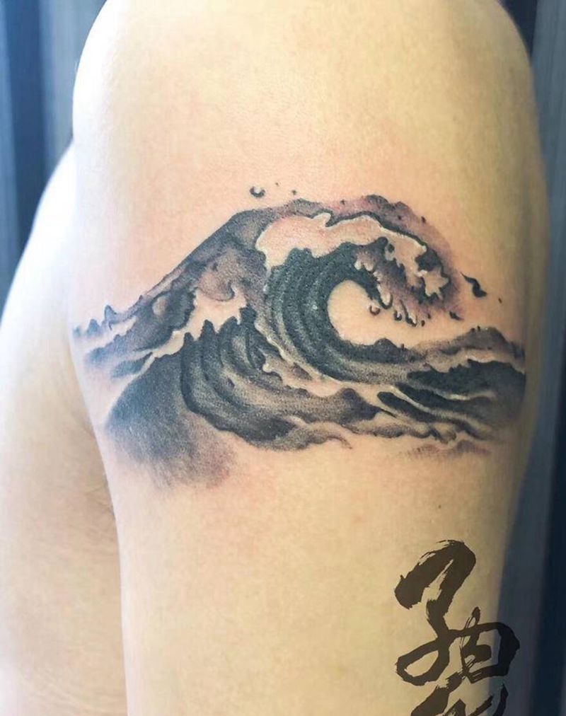 水墨浪花 遮盖纹身图片_手臂水墨遮盖纹身图案