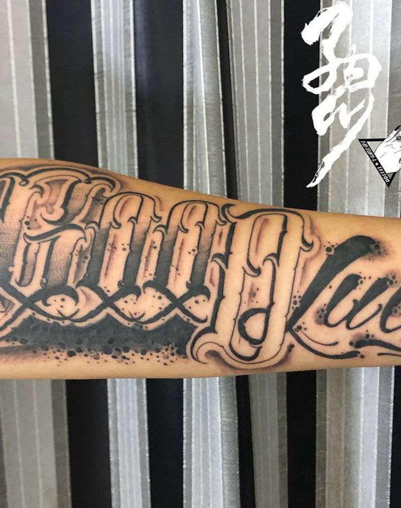 Goodlucky ...纹身图片_手臂花体字chicano纹身图案