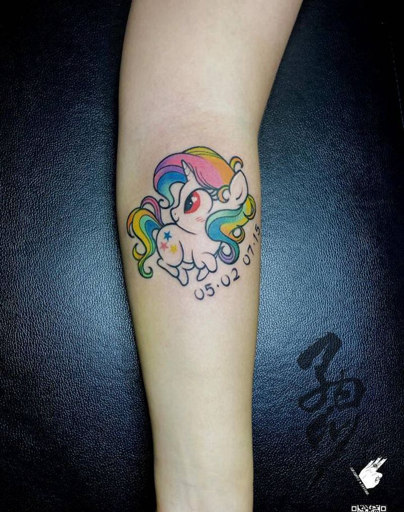 可爱的独角兽纹身图片_手臂New School卡通纹身图案