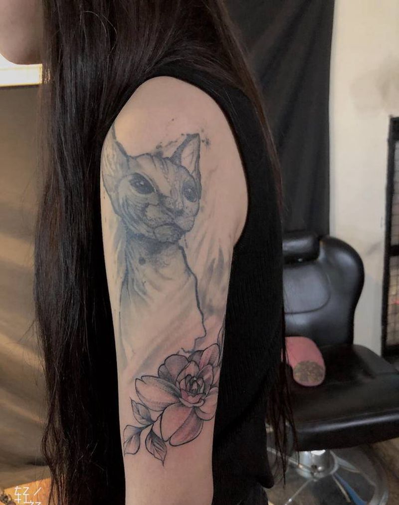 素花添加纹身图片_手臂点刺欧美写实纹身图案