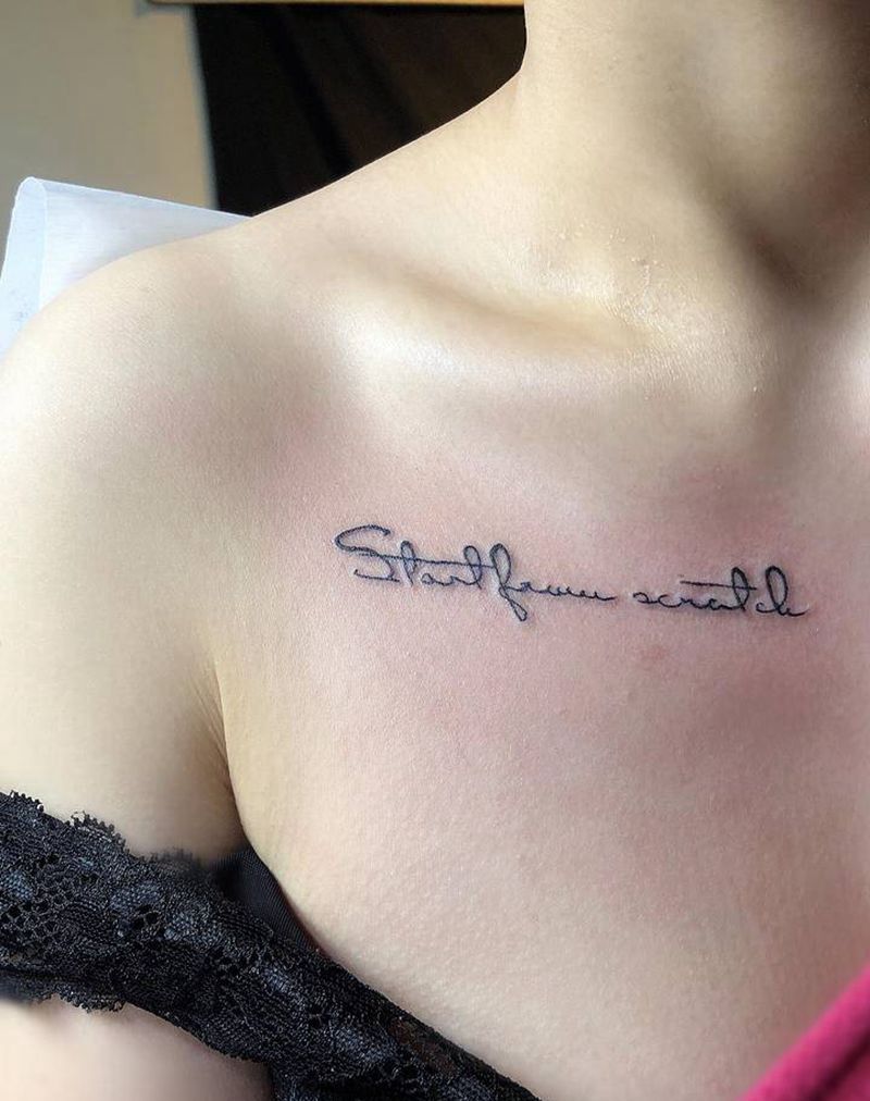 性感锁骨英文字母纹身图片_胸部纹身图案