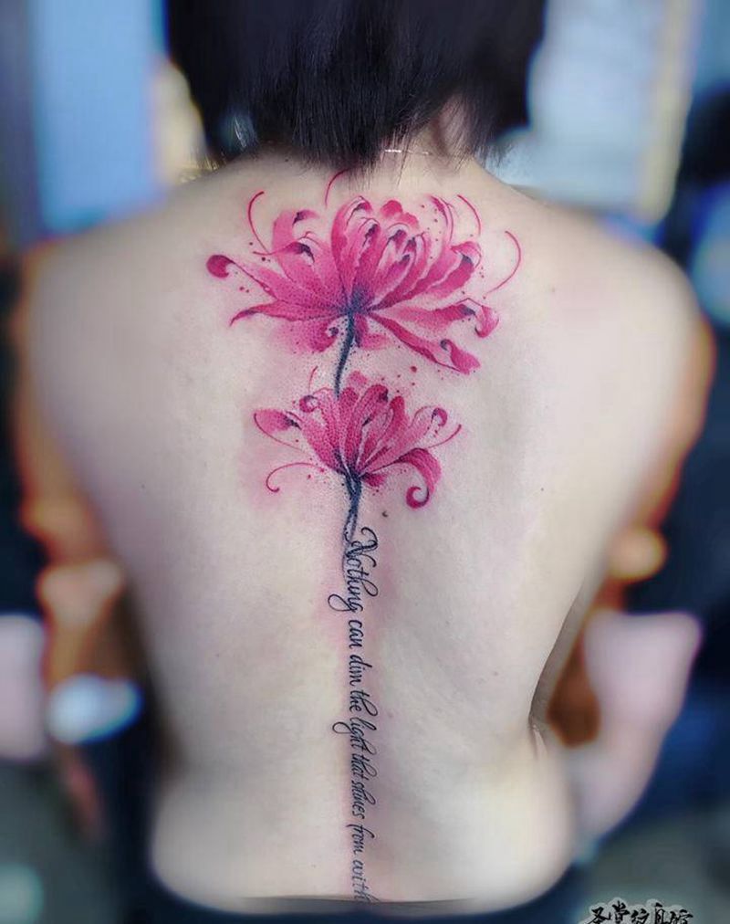 彼岸花纹身纹身图片_背部新传统水彩纹身图案