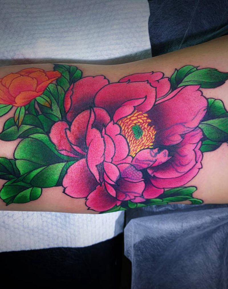 牡丹纹身遮盖旧图纹身图片_手臂新传统纹身图案