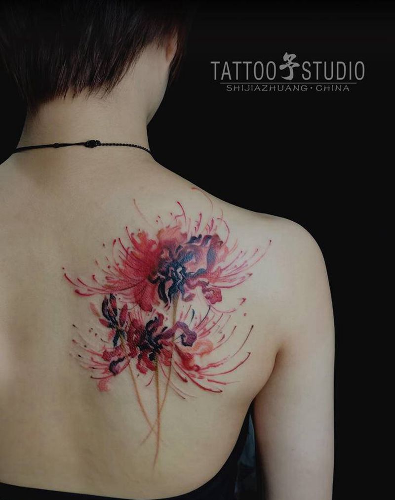 纹身修改纹身图片_背部水墨水彩纹身图案