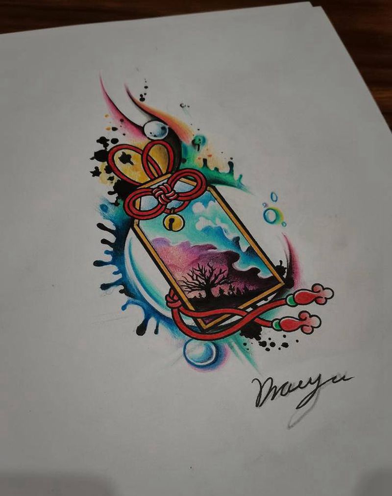 原创水彩作品纹身图片_腿部水墨水彩纹身图案