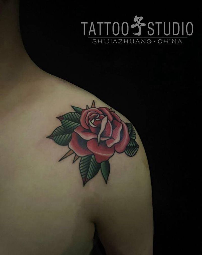 old school肩花纹身图片_肩部Old School纹身图案