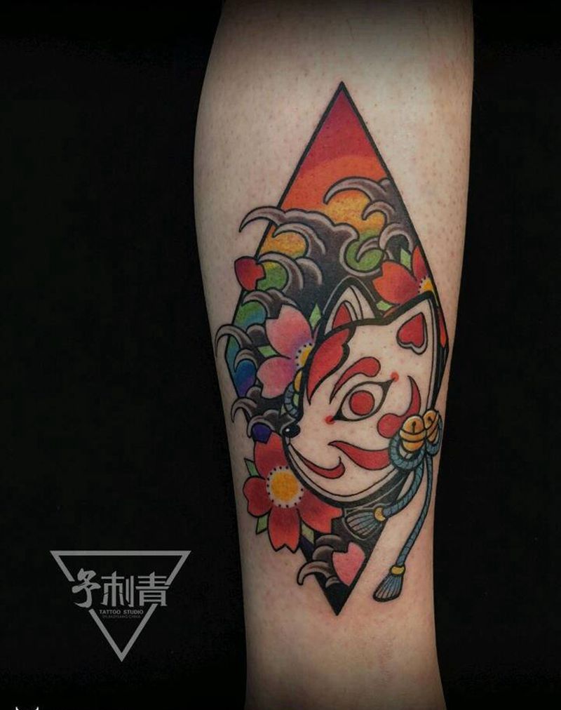 小日式纹身图片_腿部老传统纹身图案