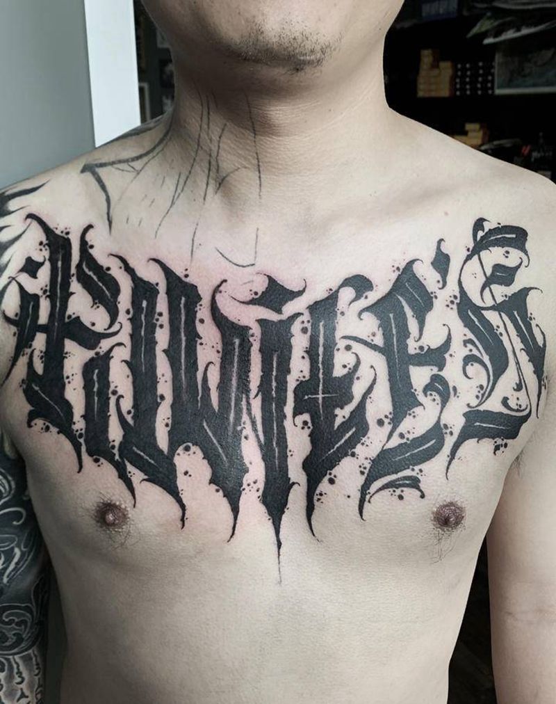 字母纹身纹身图片_胸部花体字纹身图案