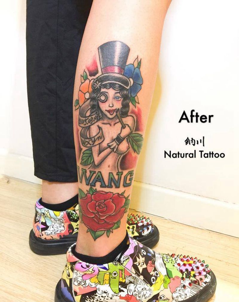 修改+添加颜色 美女纹身图片_成品腿部脚部欧美肖像人物植物填色修改添加纹身图案