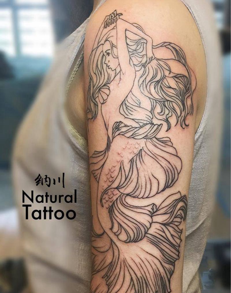 美人鱼纹身图片_欧美清新手臂动物人物贴纸鬼神纹身图案