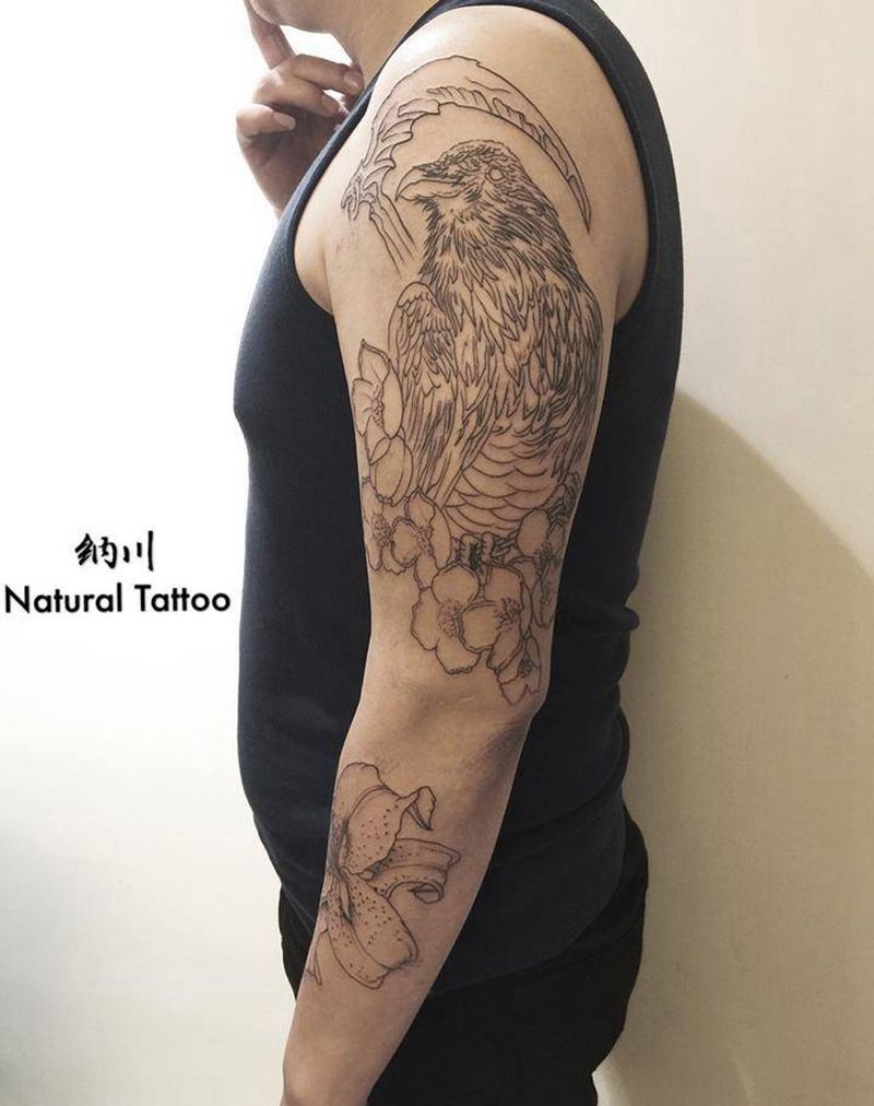 未完成纹身图片_手臂欧美动物植物鬼神纹身图案