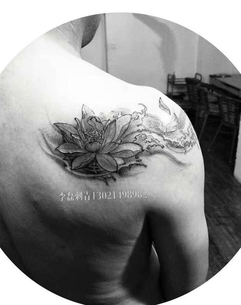 水墨荷花纹身图片