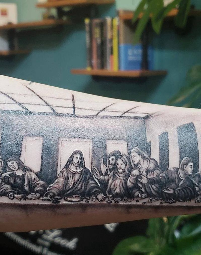 小臂达芬奇《最后的晚餐》纹身图片_手臂点刺欧美写实耶稣达芬奇最后的晚餐纹身图案