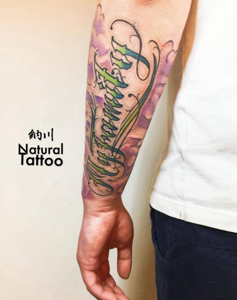 包小臂纹身图片_成品原创手臂欧美字符纹身图案