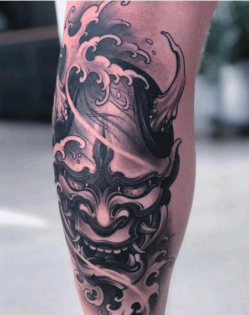 小腿般若完工纹身图片_手臂腿部新传统般若纹身图案