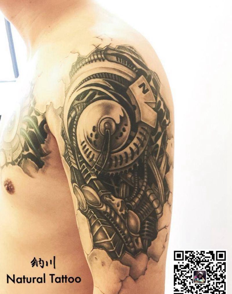 早期作品，补发一下！机械臂纹身图片