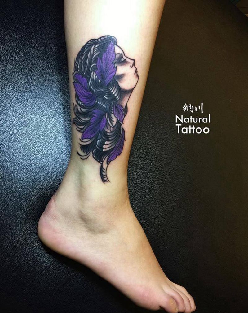 完美遮盖纹身图片_成品腿部脚部欧美传统人物植物遮盖纹身图案