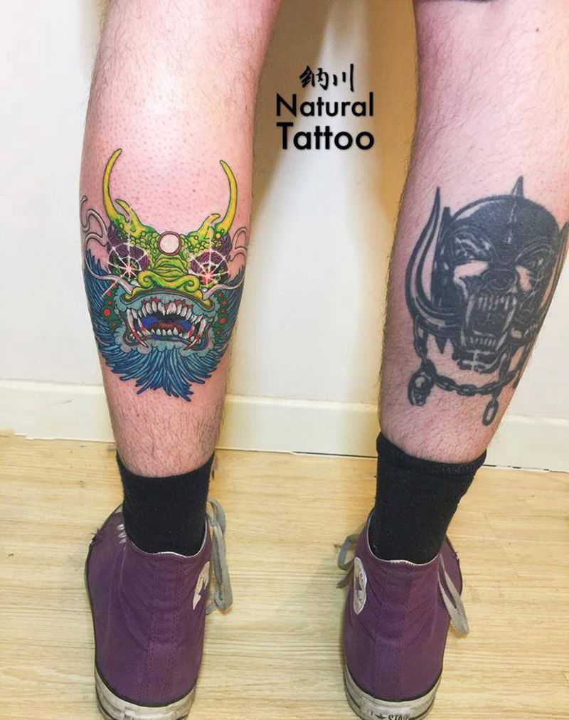 龙纹身图片_成品腿部欧美鬼神纹身图案