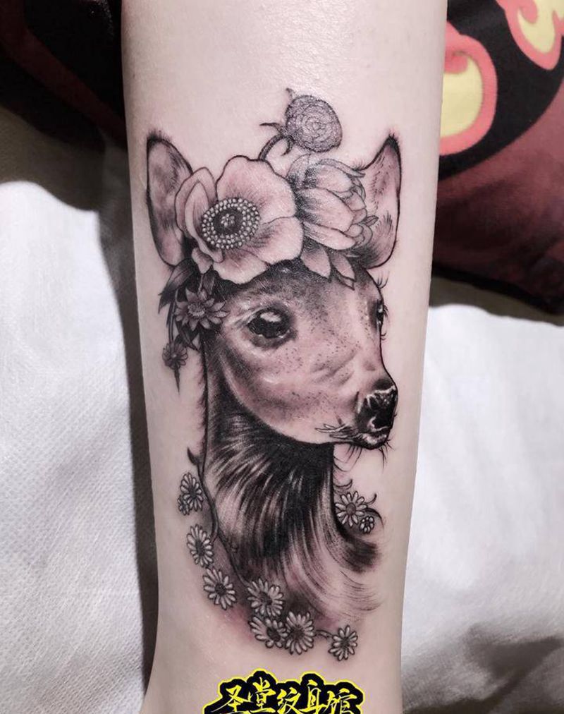 小鹿，遮盖作品纹身图片