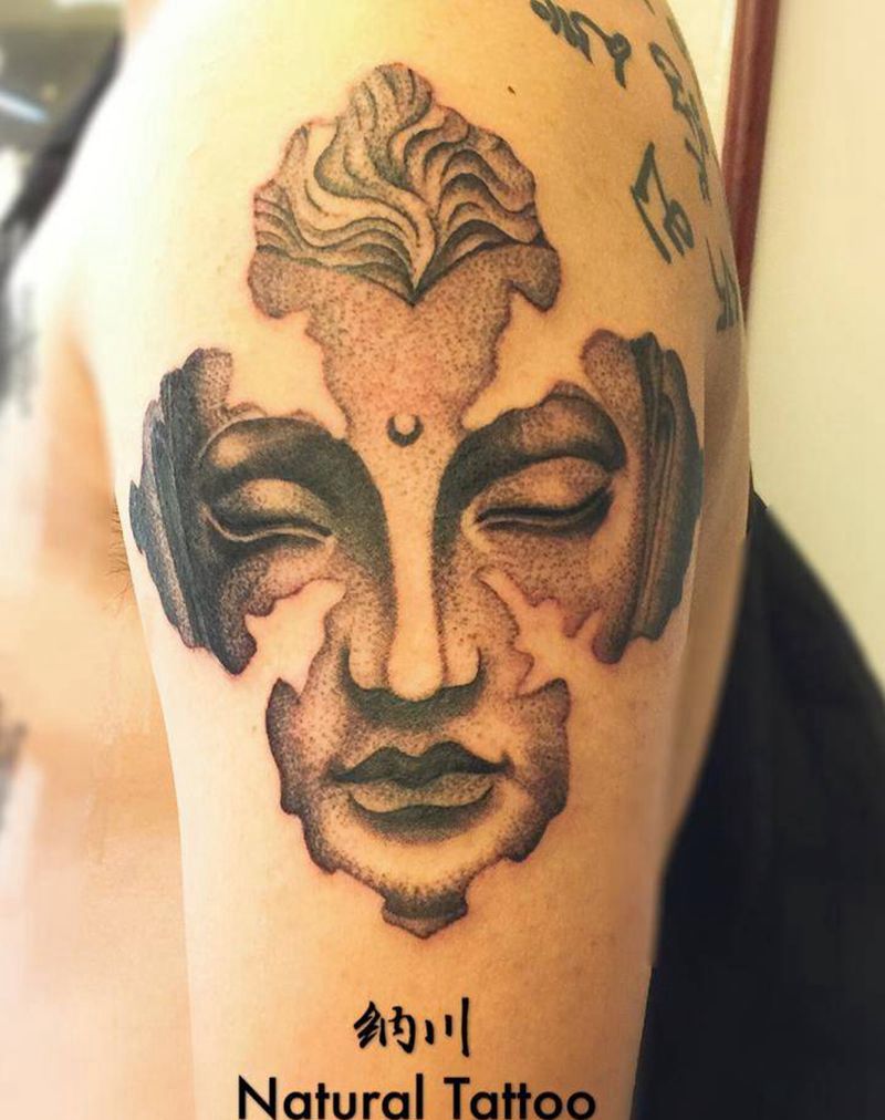 点刺花瓣佛头！纹身图片_成品手臂传统人物鬼神纹身图案