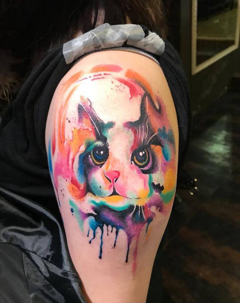 水彩猫咪纹身图片