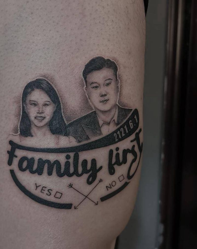 肖像纹身图片_腿部手臂欧美写实花体字肖像纹身照片纹身纹身图案