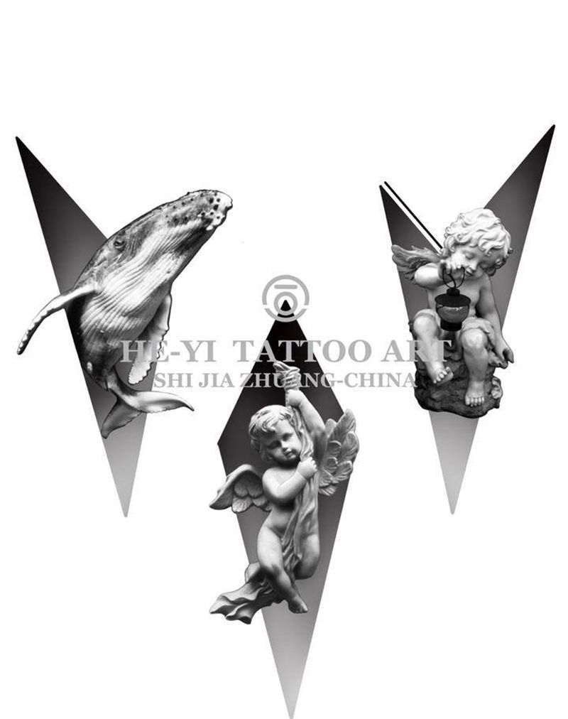 寻承载者纹身图片_欧美写实天使几何纹身图案