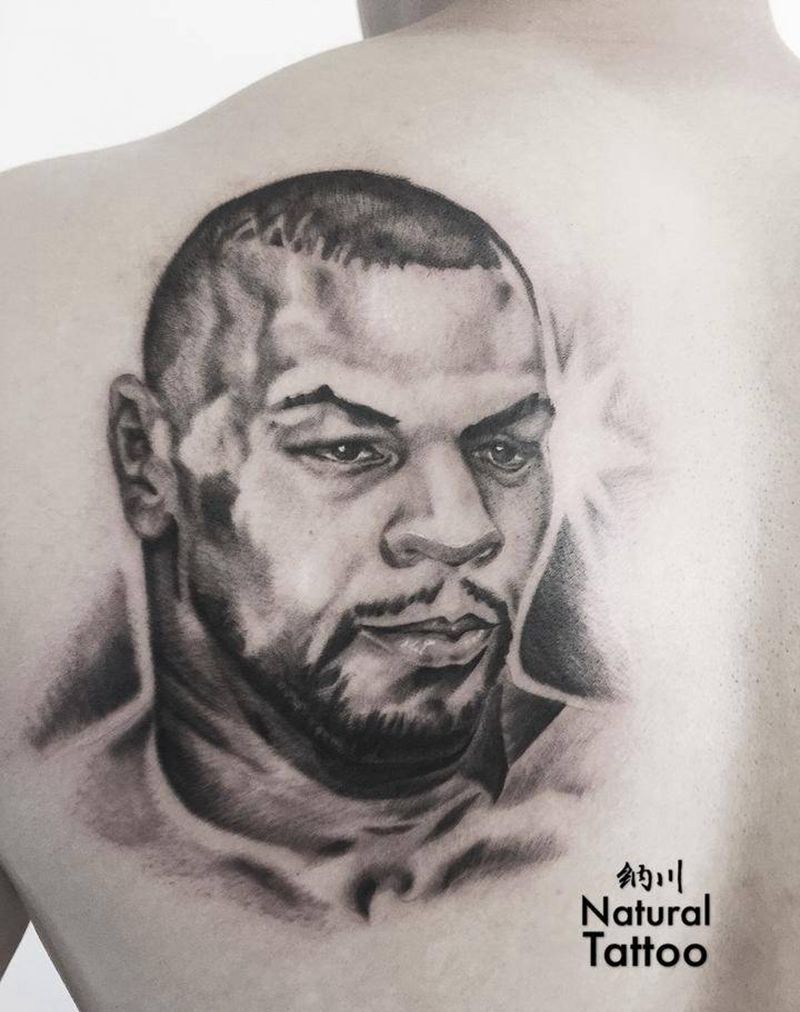 泰森人像纹身图片_成品背部欧美写实肖像人物纹身图案
