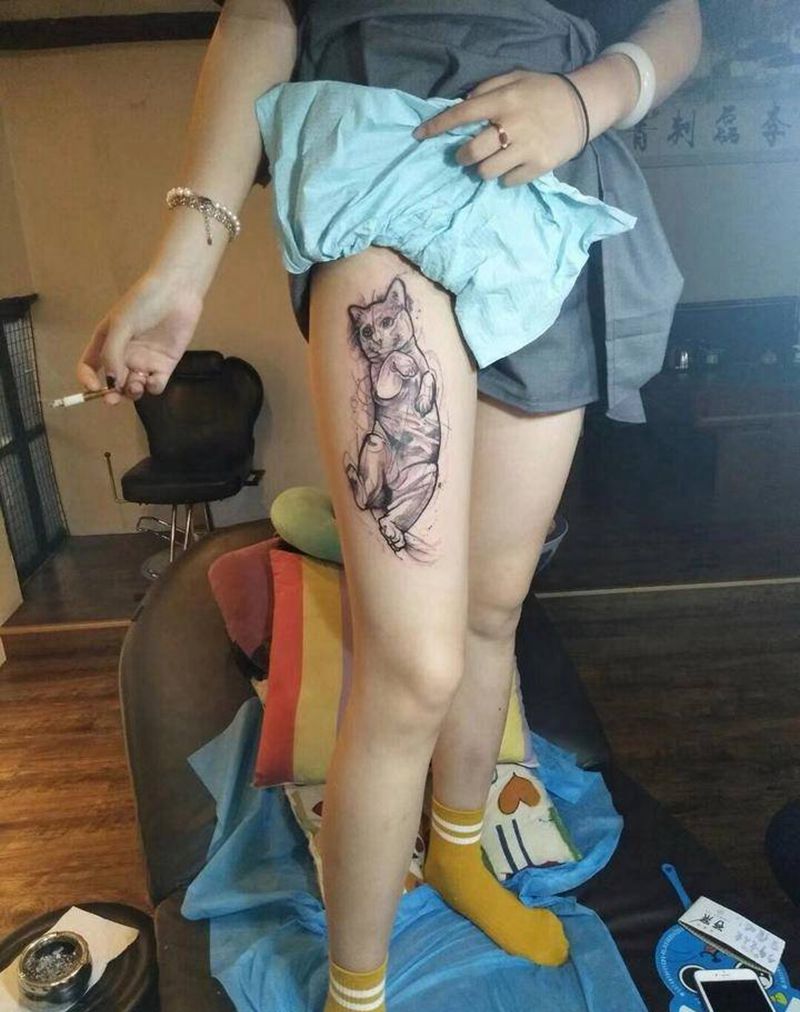 猫咪未完成纹身图片