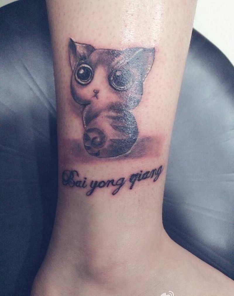 猫咪纹身图片_动物清新胸部腿部纹身图案