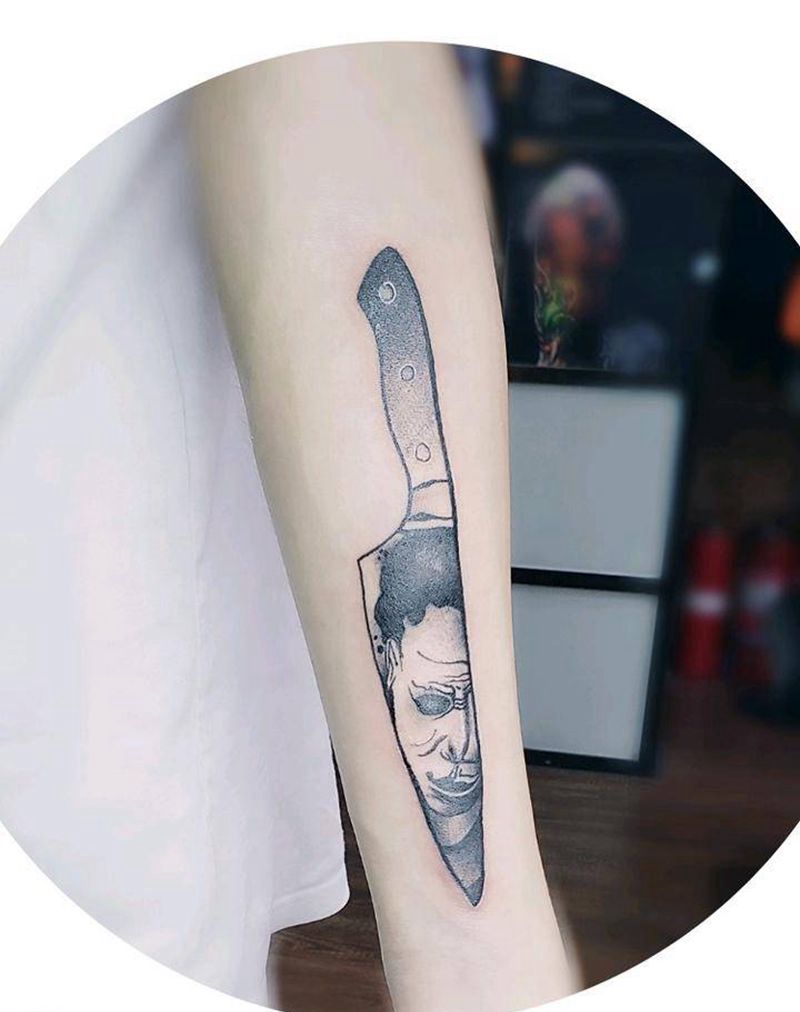 暗黑系 匕首纹身图片_手臂腿部New SchoolOld School匕首暗黑纹身图案