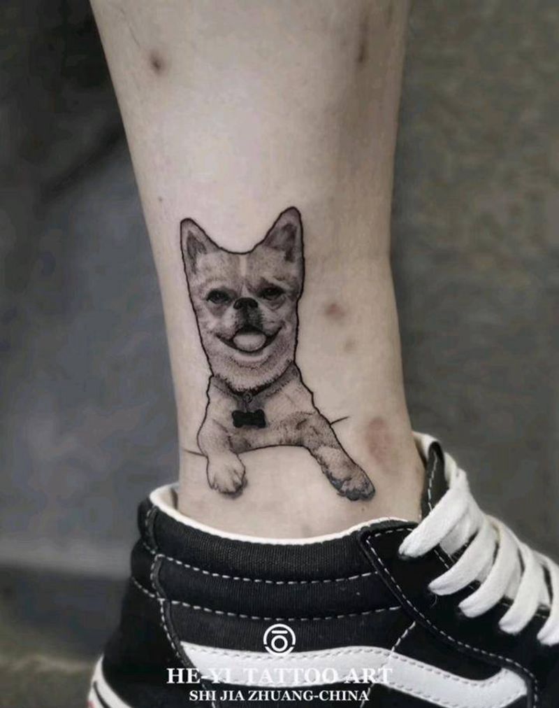 小可爱纹身图片_腿部手臂欧美写实点刺宠物纹身欧美写实狗纹身图案