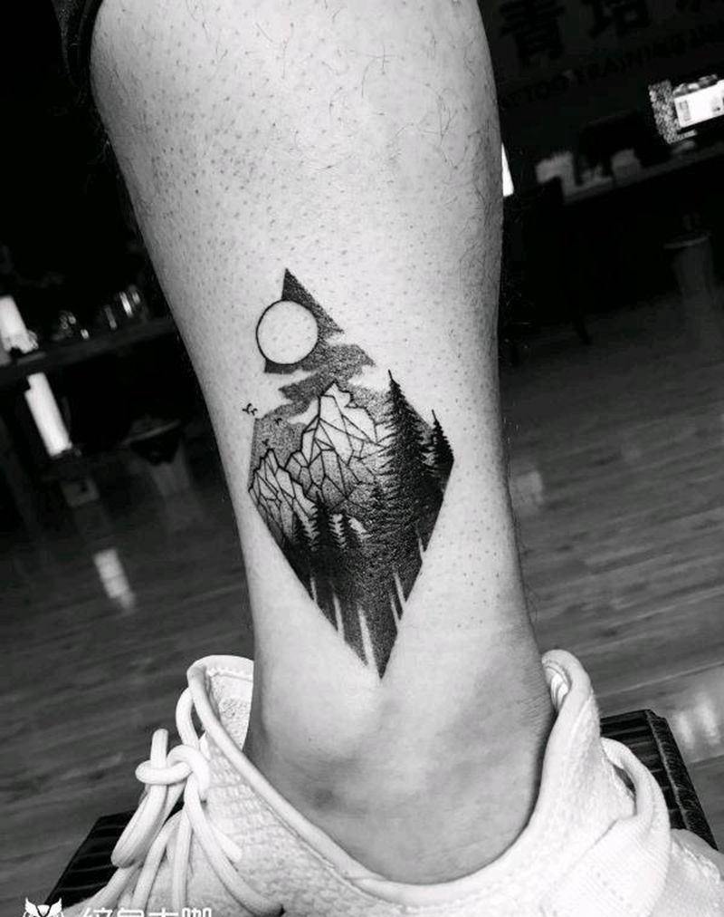 山水间 素花纹身图片_手臂腿部New School点刺小清新纹身图案