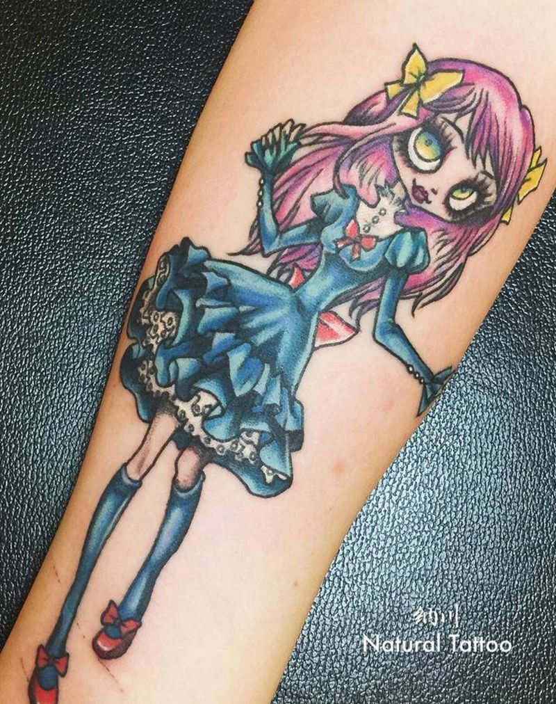 哥特小美女纹身图片_成品插画手臂欧美贴纸人物卡通纹身图案