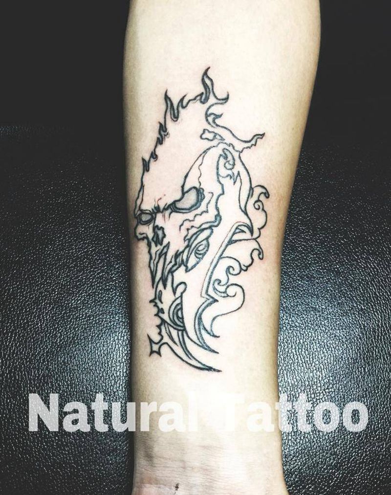 未上色的原创骷髅纹身图片