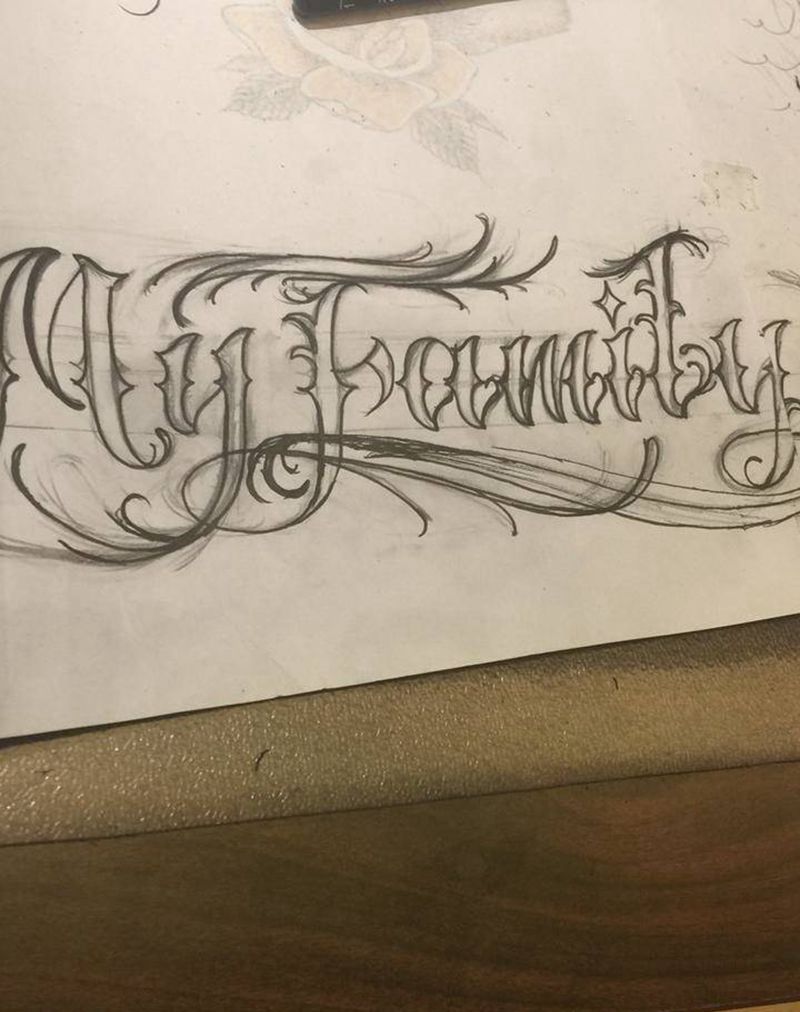 原创奇卡诺花体英文纹身图片_手稿欧美原创字符纹身图案