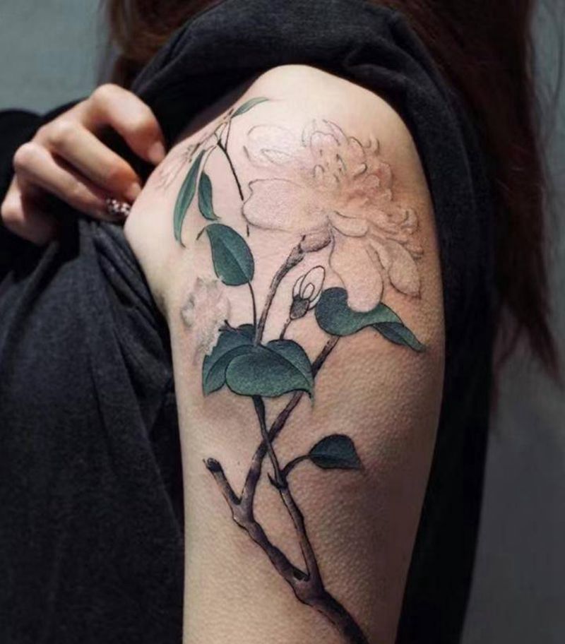 国风纹身图片_肩部手臂水墨新传统花纹身图案