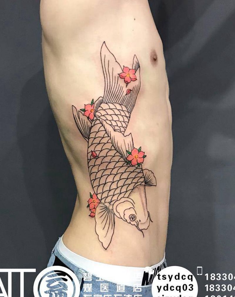 传统鱼 未完成纹身图片_成品腹部腰部传统动物原创纹身图案