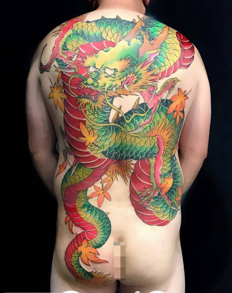 满背龙纹身图片_成品背部传统动物鬼神宗教原创纹身图案