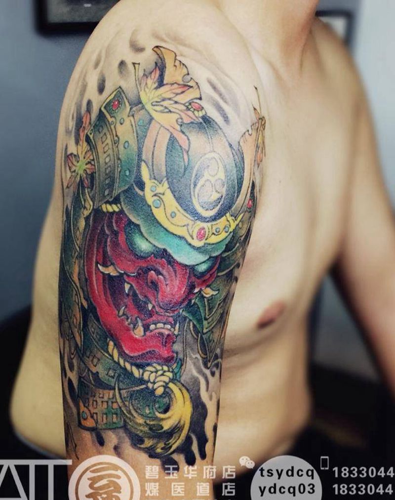 鬼武士纹身图片_成品手臂传统习俗宗教人物鬼神原创植物纹身图案