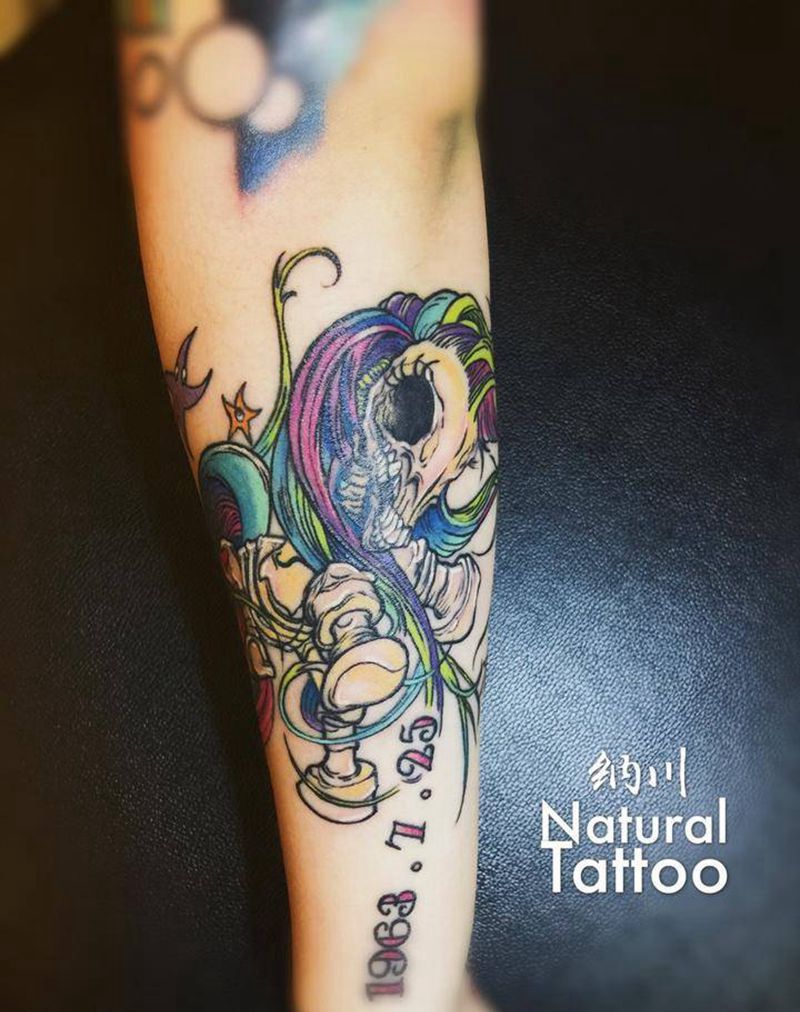 骷髅小马纹身图片_成品手臂欧美清新动物鬼神贴纸纹身图案