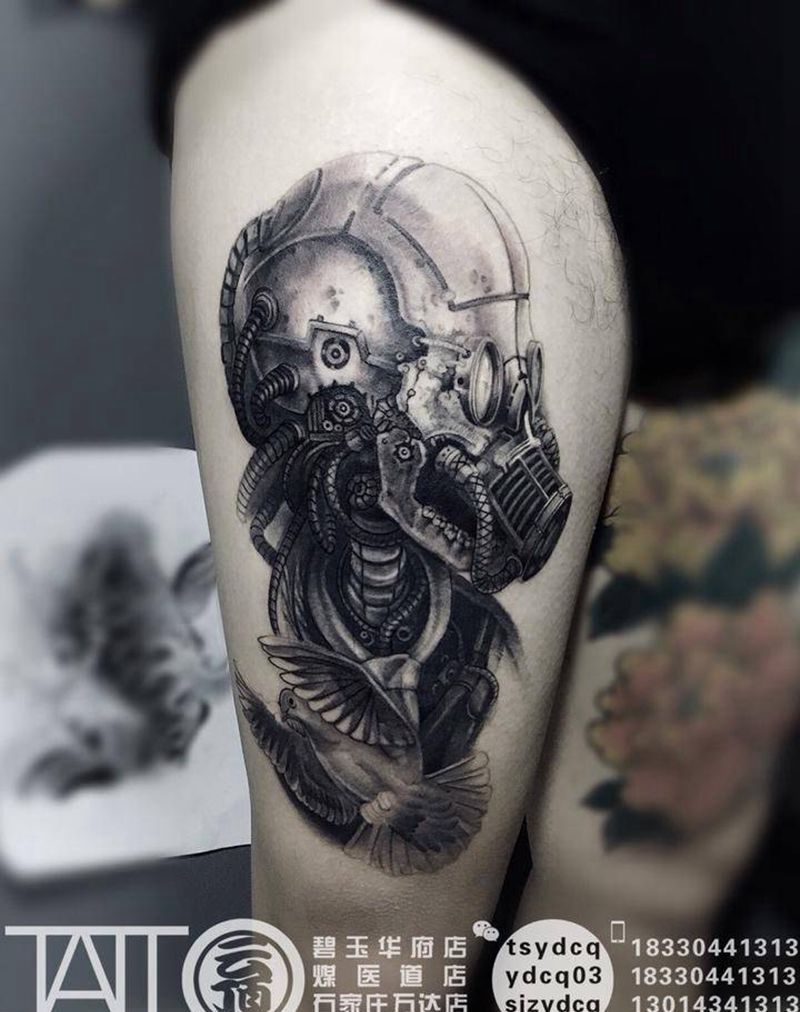 素描写实骷髅纹身图片_成品腿部欧美写实肖像人物原创纹身图案