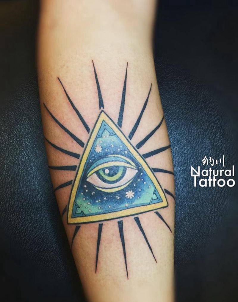 全视之眼纹身图片_成品腿部欧美宗教原创卡通纹身图案